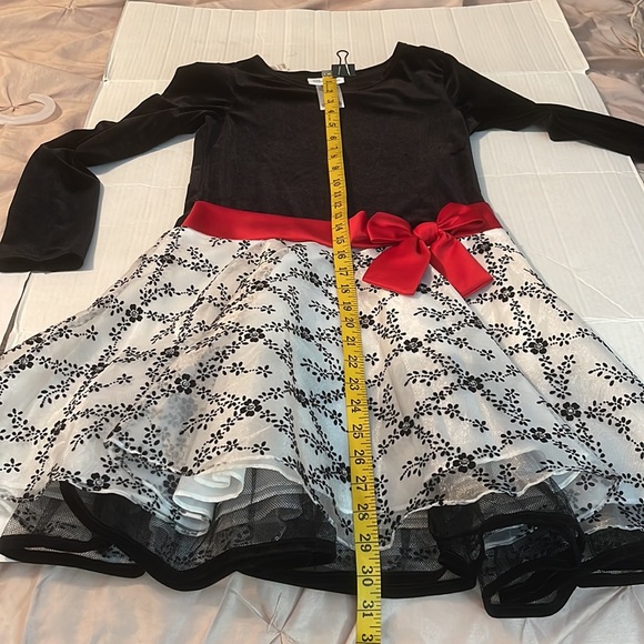 ♻️ Bonnie Jean Black White Red Floral Formal Holiday Dress size 14 - Picture 6 of 6